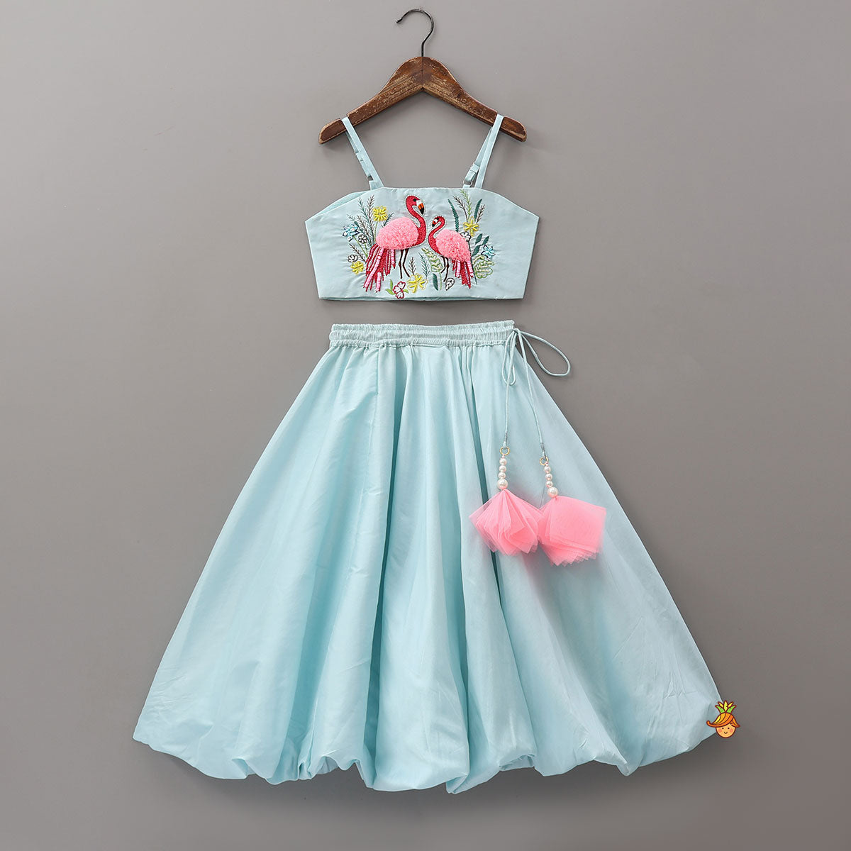 Stylish Adjustable Strap Crop Top And Balloon Lehenga