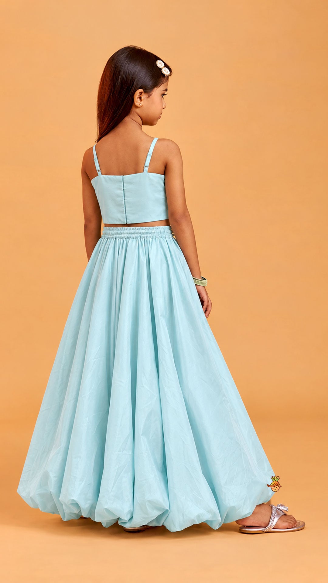 Stylish Adjustable Strap Crop Top And Balloon Lehenga