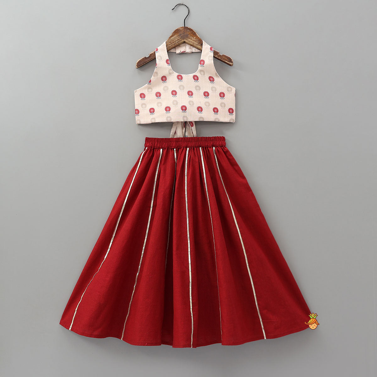 Back Tie Halter Neck Crop Top And Lehenga