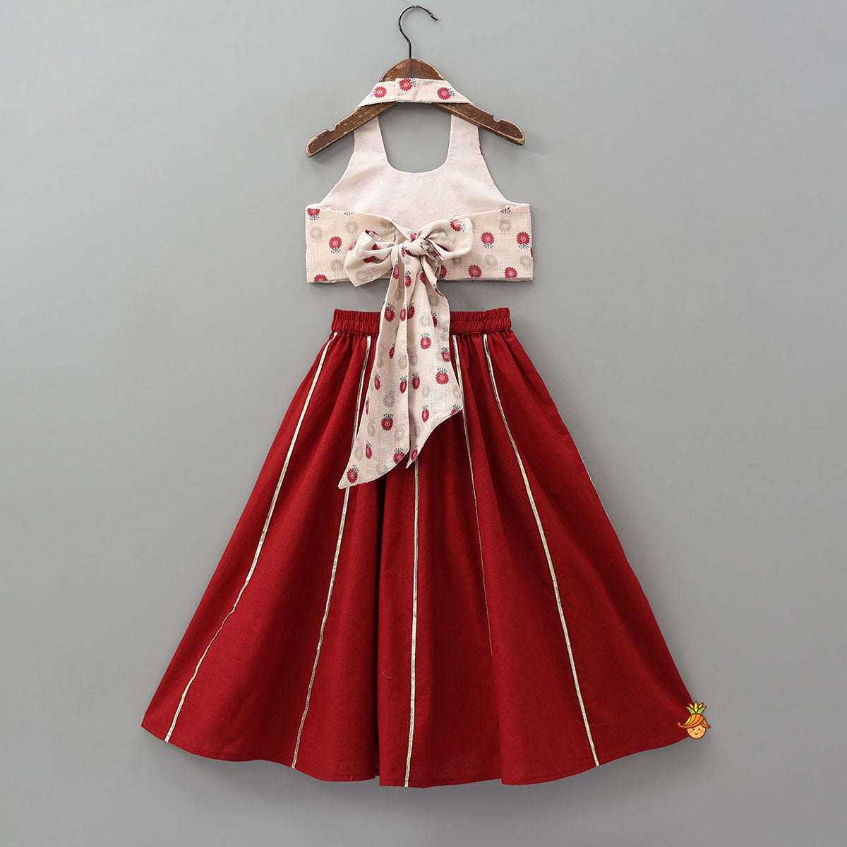 Back Tie Halter Neck Crop Top And Lehenga