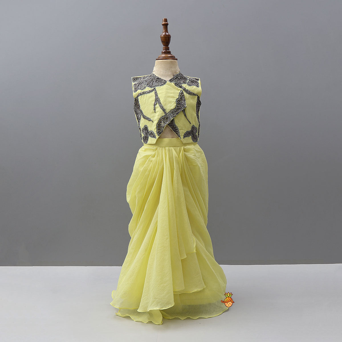 Stylish Embroidered Top With Pleated Dhoti Style Skirt