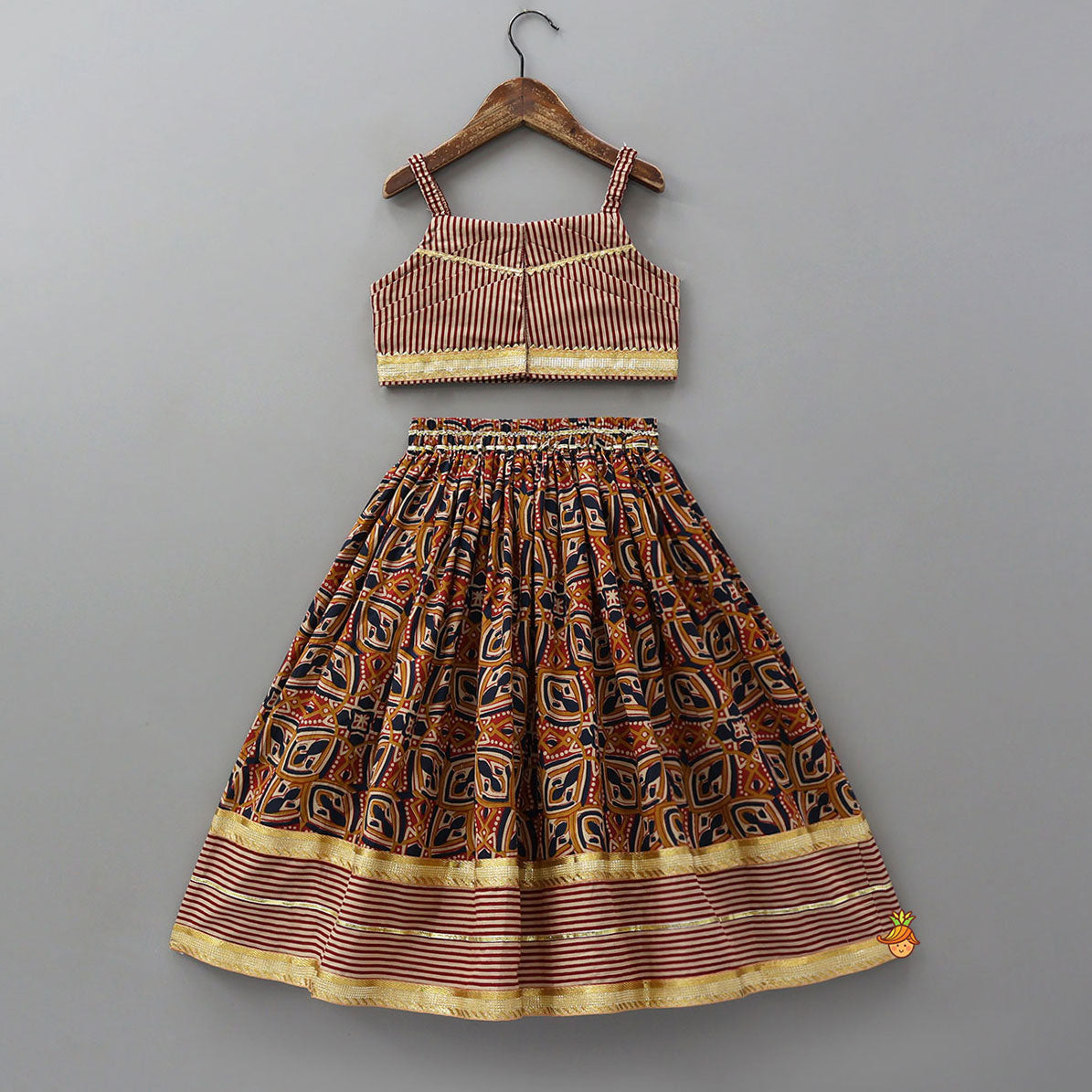 Elasticated Strappy Crop Top And Lehenga With Dupatta