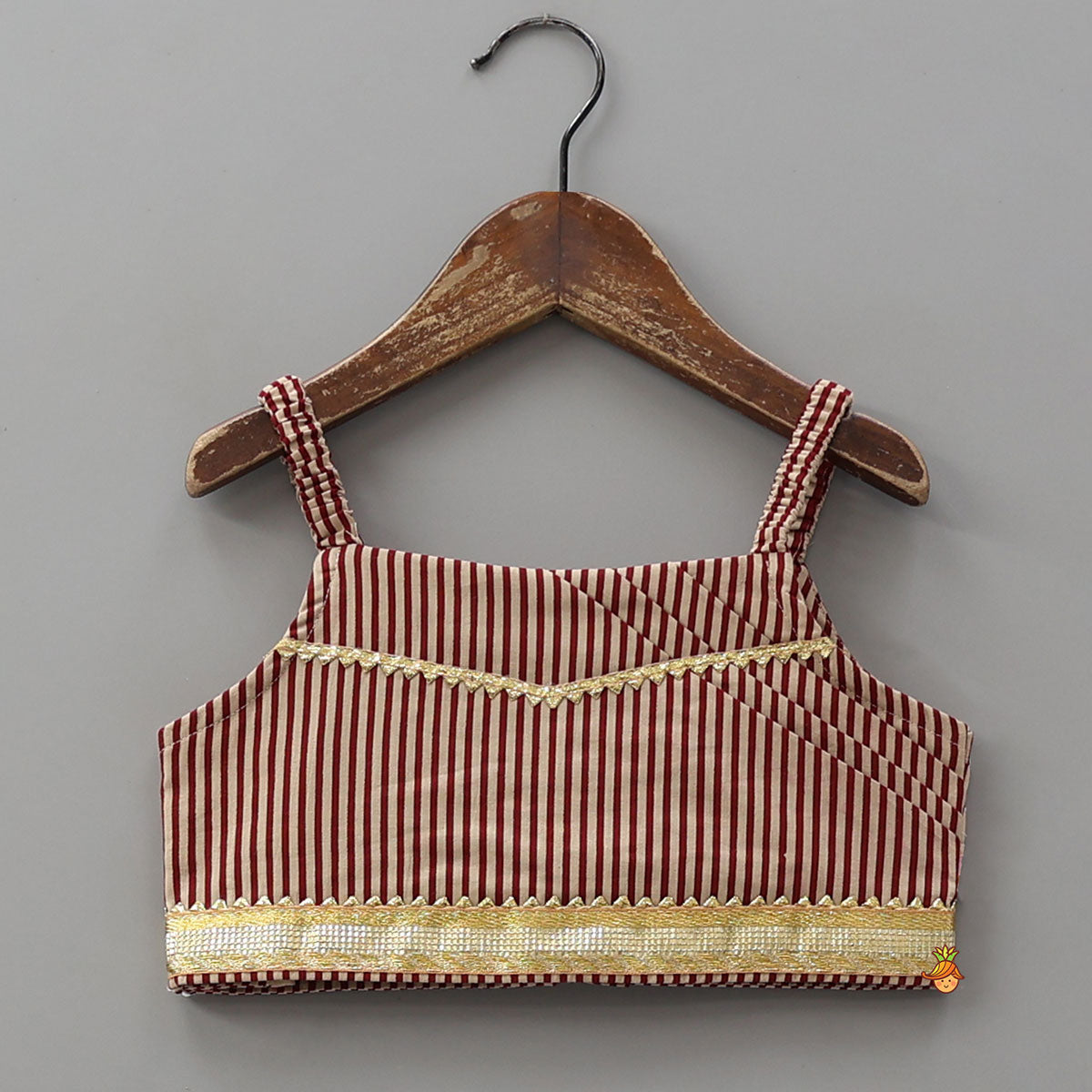 Elasticated Strappy Crop Top And Lehenga With Dupatta