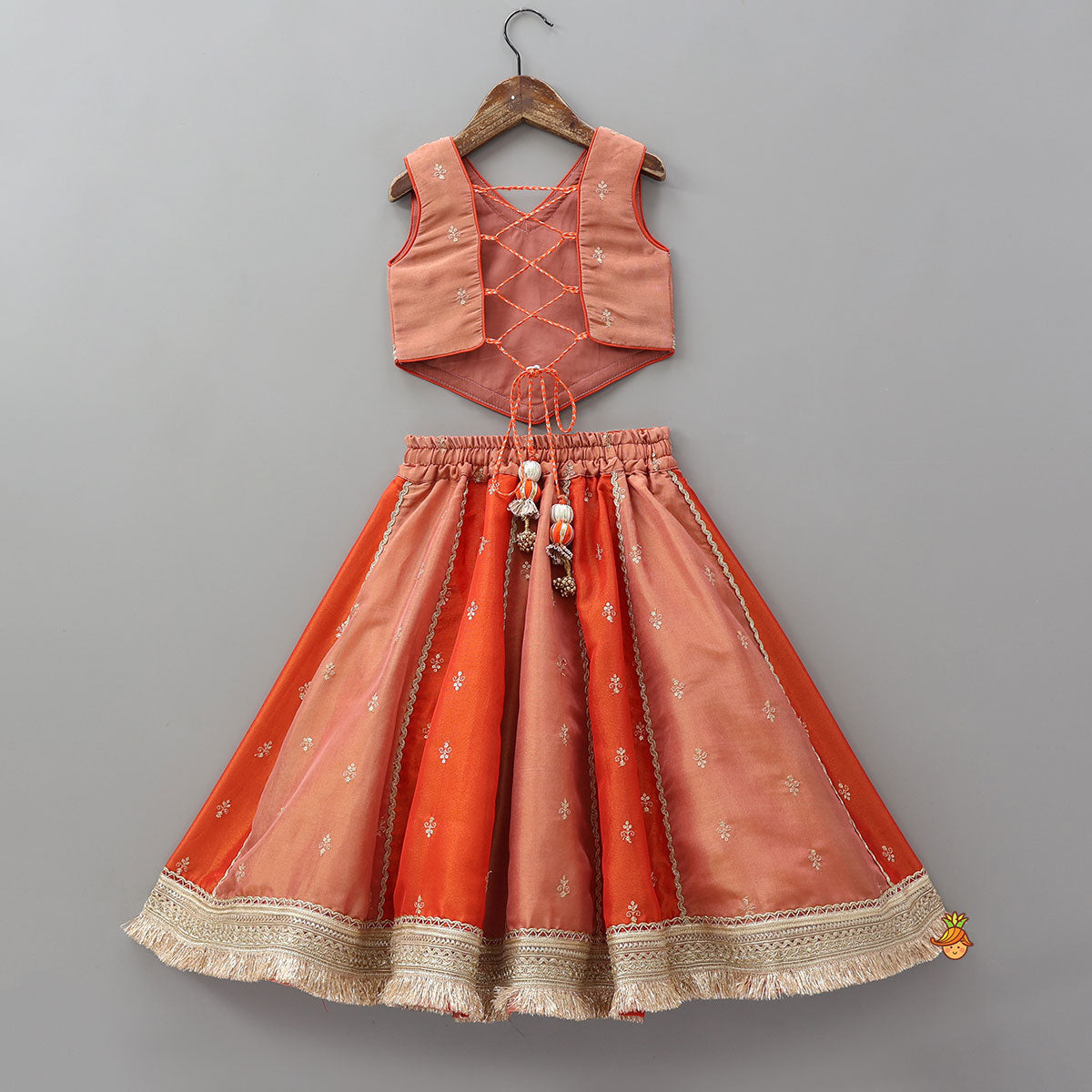 Elegant Embellished Top With Flared Lehenga And Dupatta