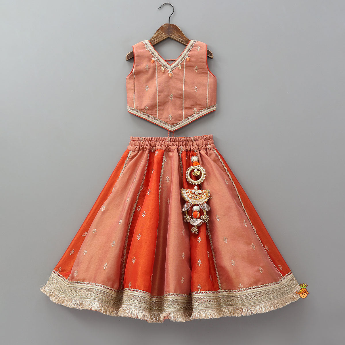 Elegant Embellished Top With Flared Lehenga And Dupatta