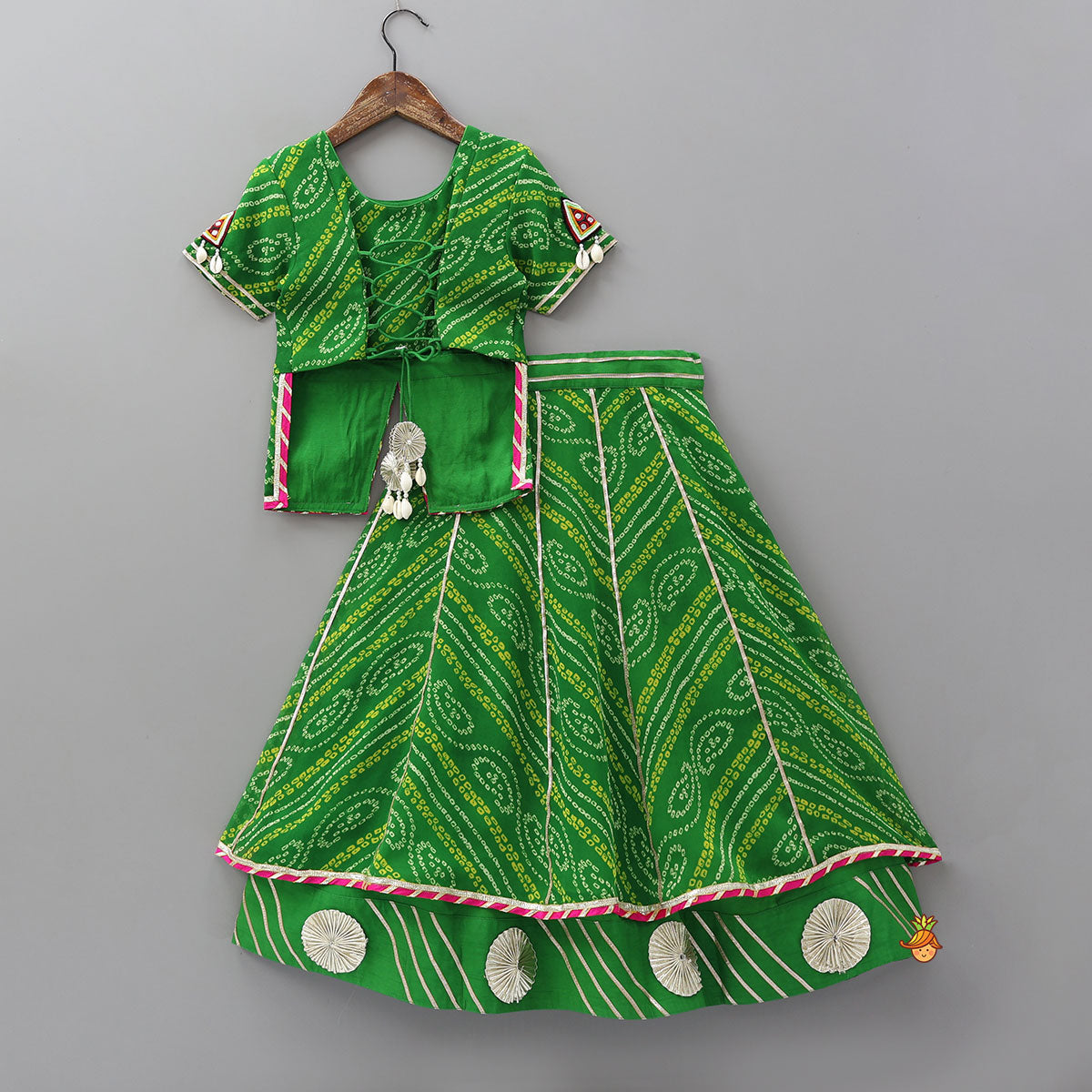 Bandhani Embroidered Kurti With Lehenga And Dupatta