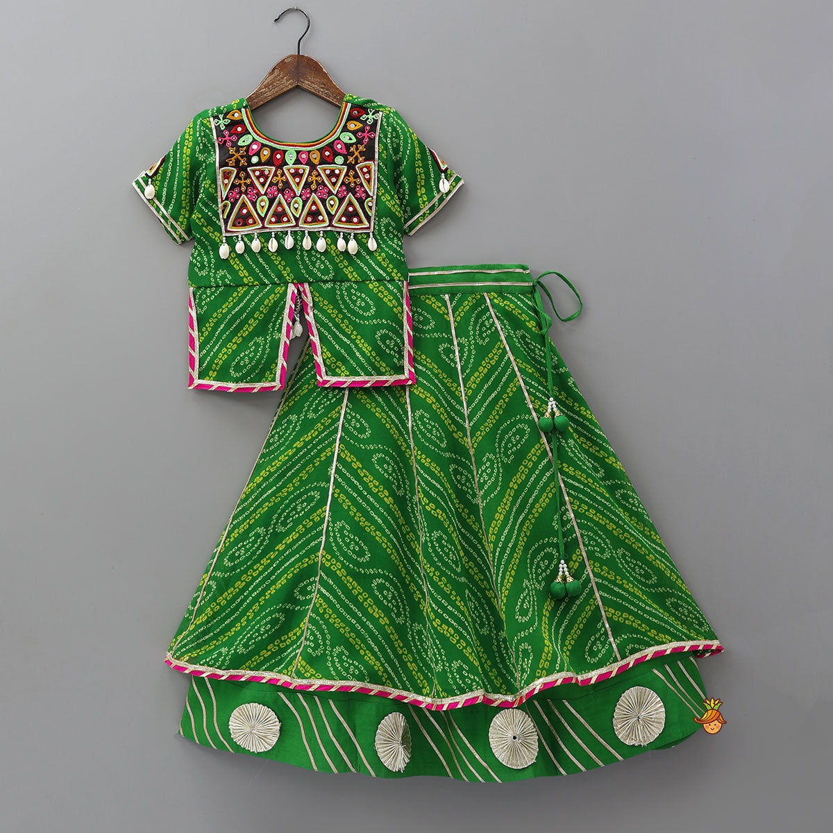 Bandhani Embroidered Kurti With Lehenga And Dupatta