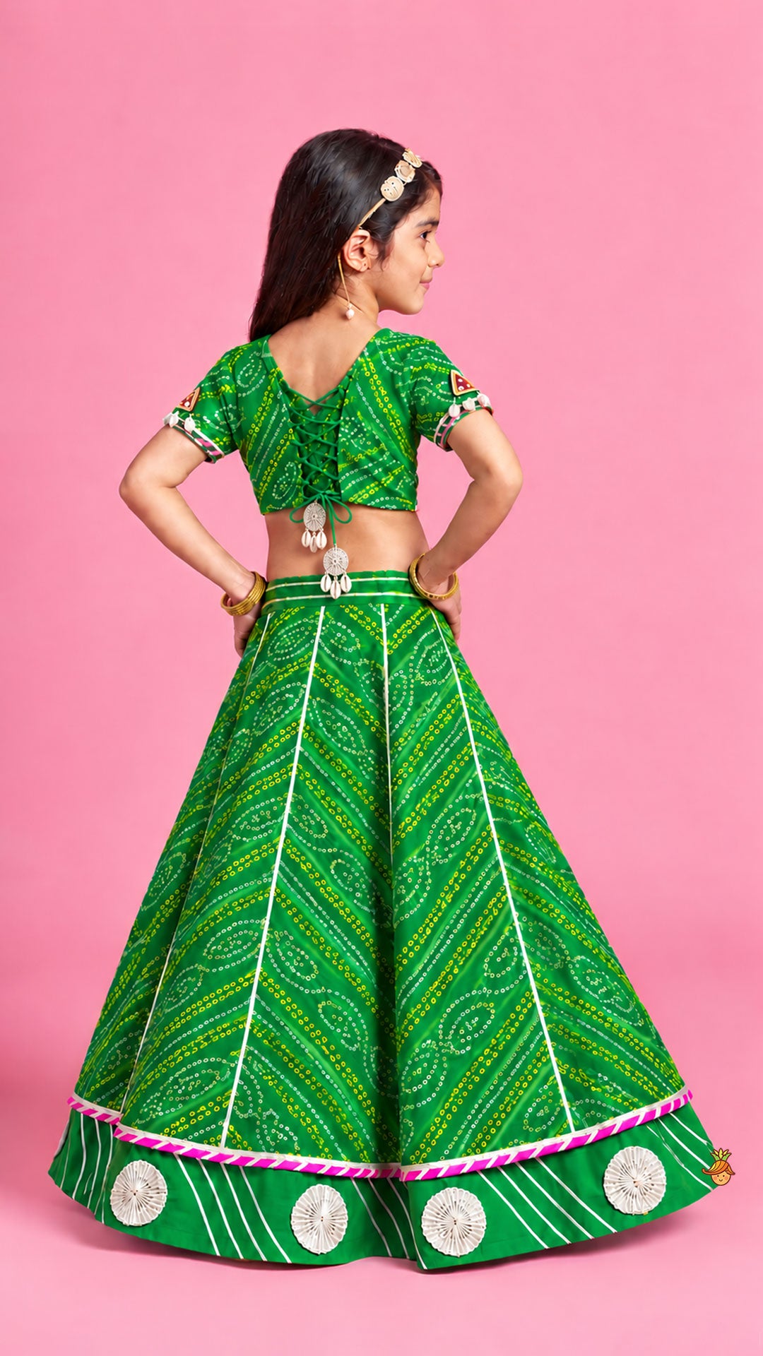 Bandhani Embroidered Kurti With Lehenga And Dupatta