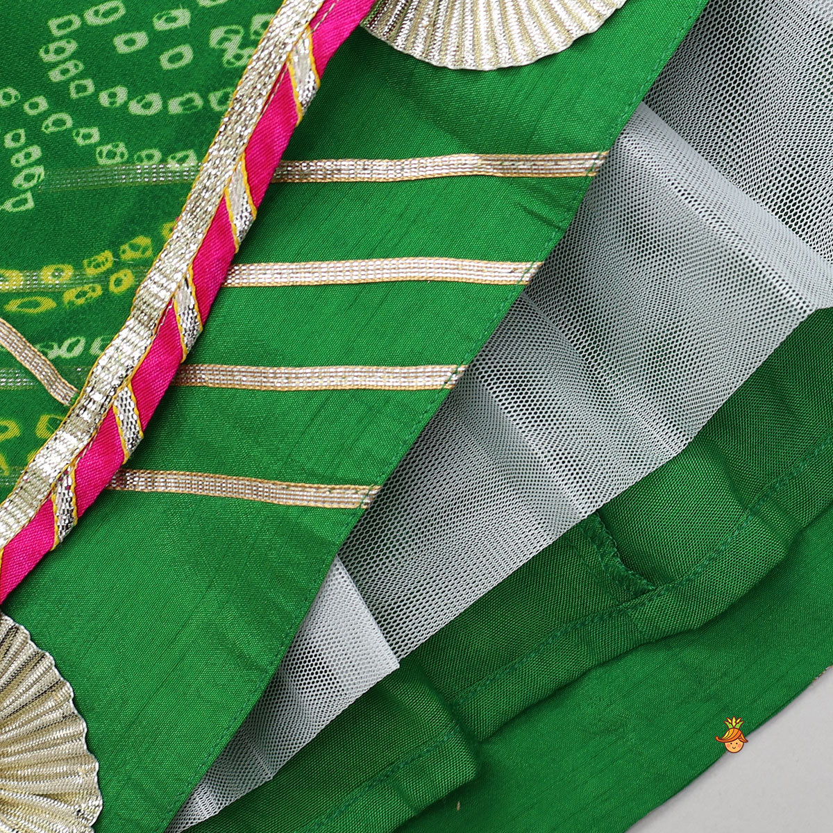 Bandhani Embroidered Kurti With Lehenga And Dupatta
