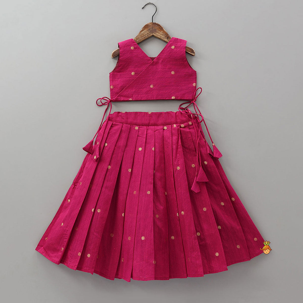 Graceful Booti Motif Crop Top With Pleated Lehenga