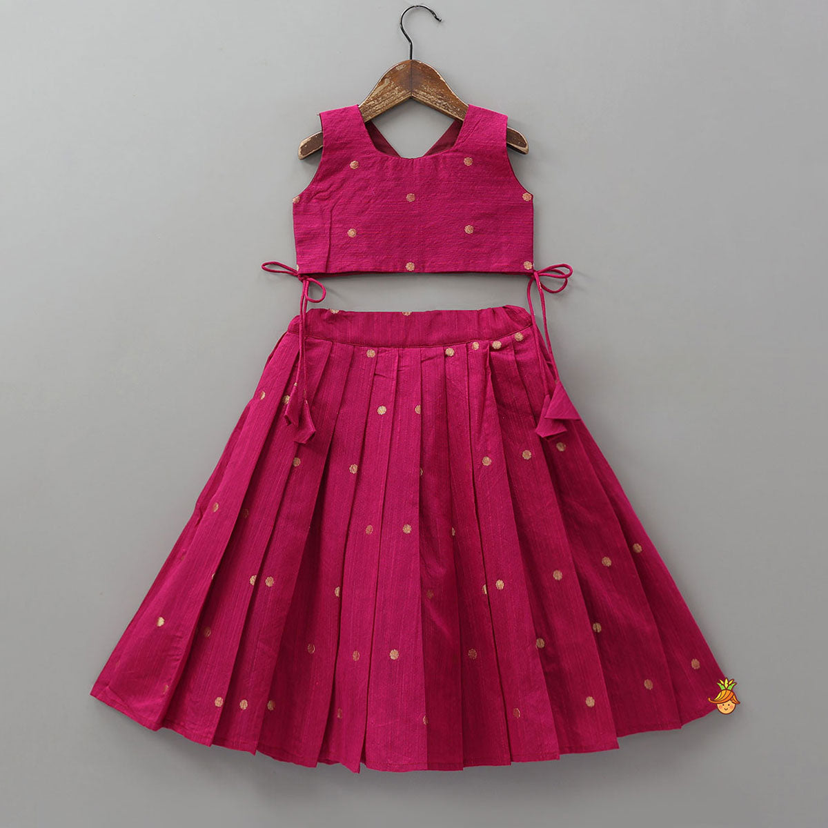 Graceful Booti Motif Crop Top With Pleated Lehenga