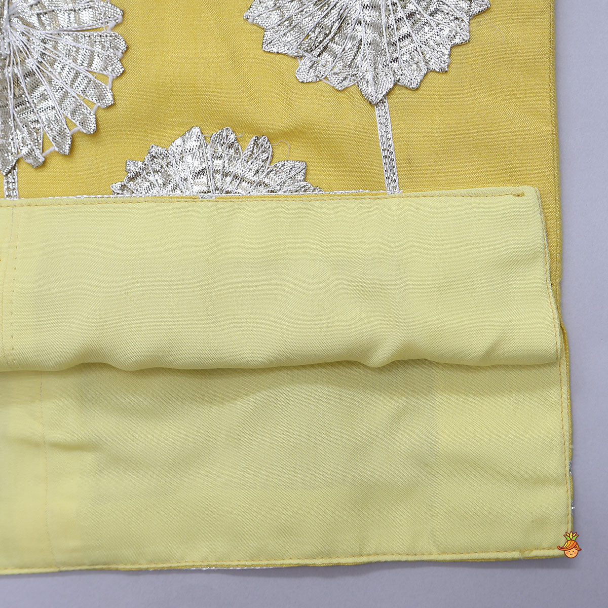 Gota Flower Embroidered Top And Lehenga With Matching Dupatta And Potli Bag