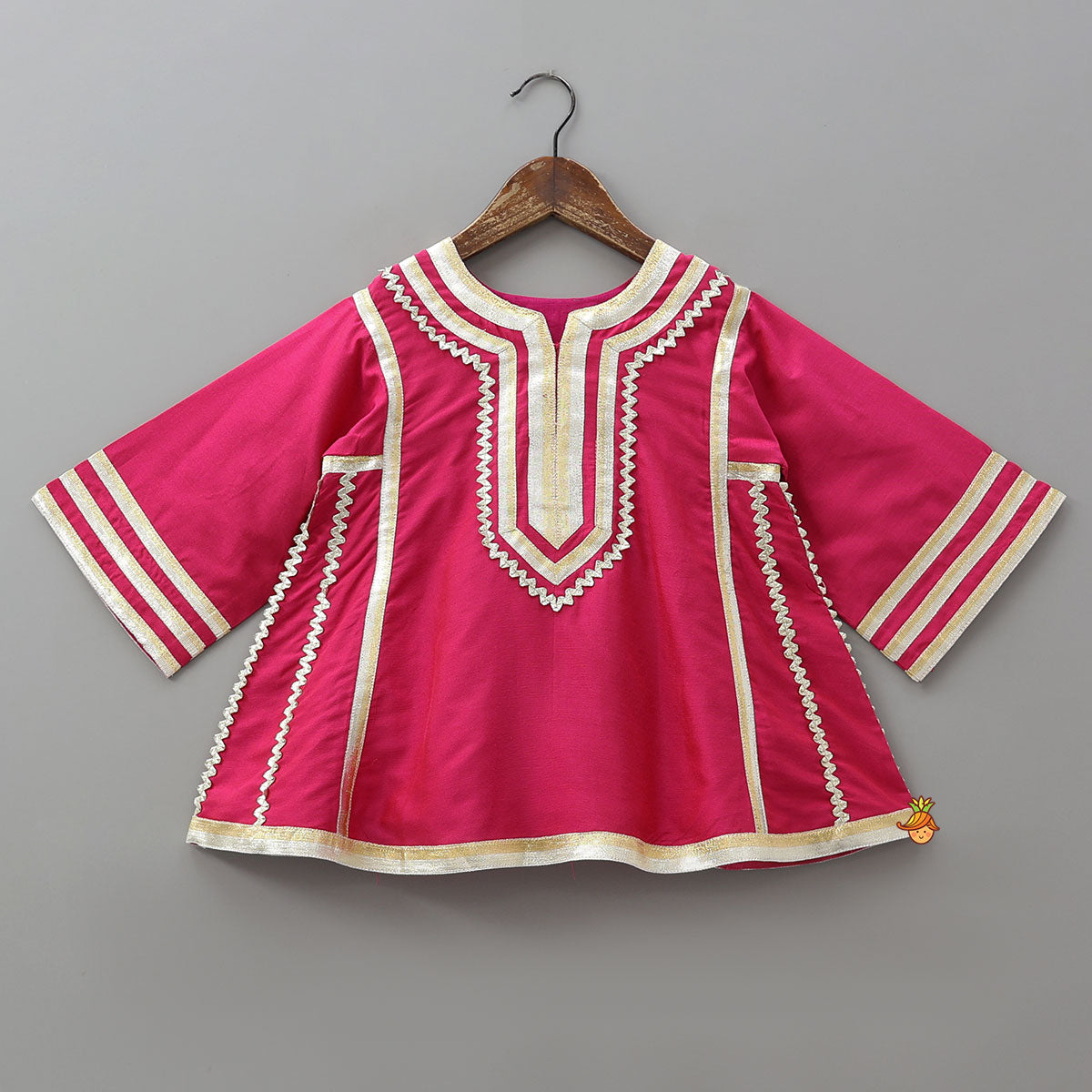 Lace Embellished Ethnic Kurti And Farshi Salwar With Potli Bag