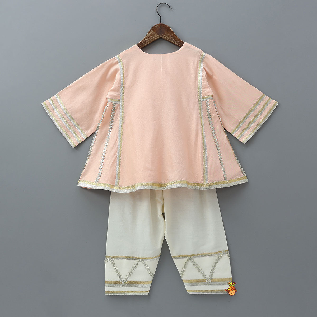 Lace Accented Kurti And Farshi Salwar With Potli Bag