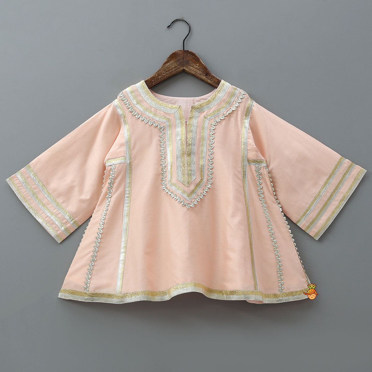 Lace Accented Kurti And Farshi Salwar With Potli Bag
