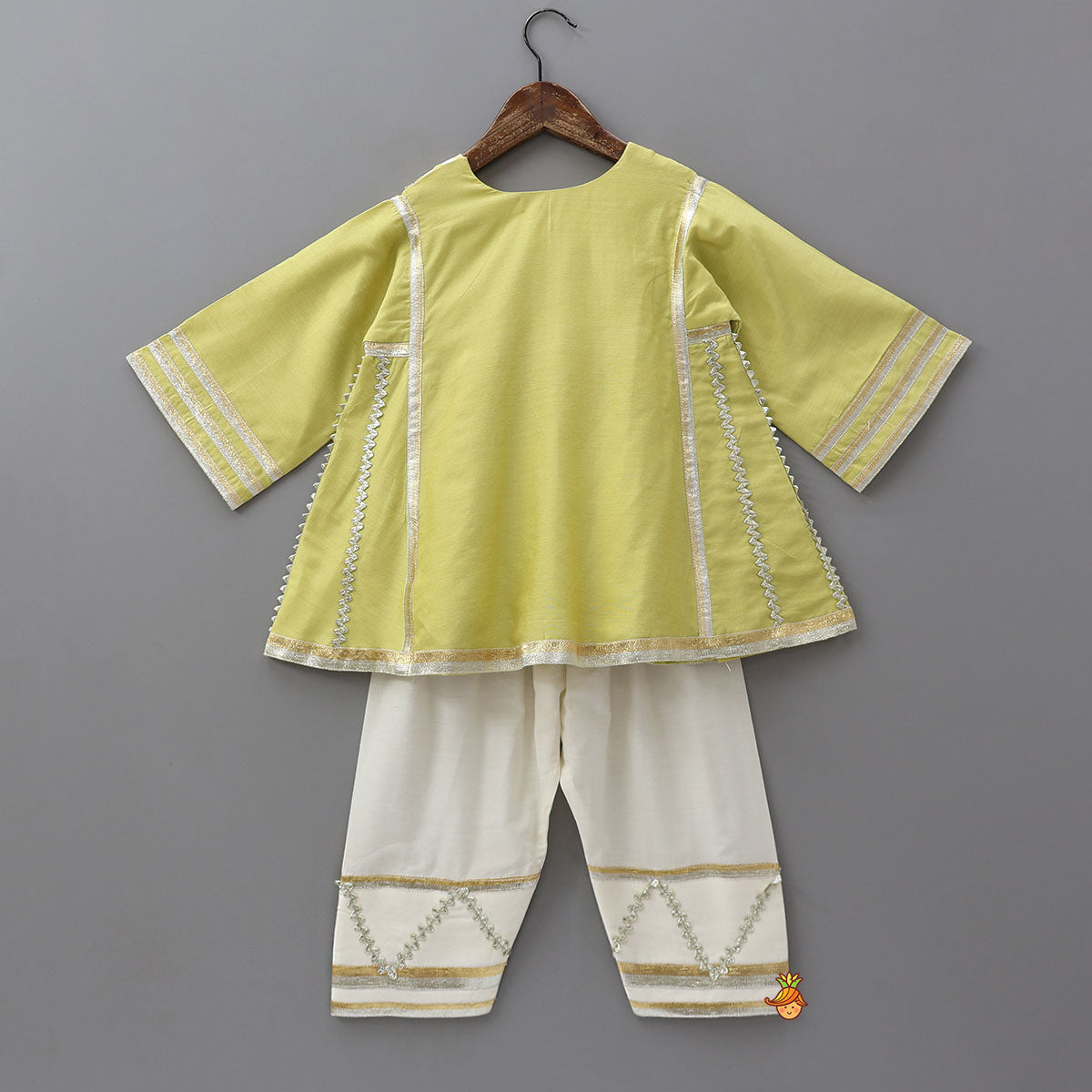 Lace Embellished Kurti And Farshi Salwar With Potli Bag