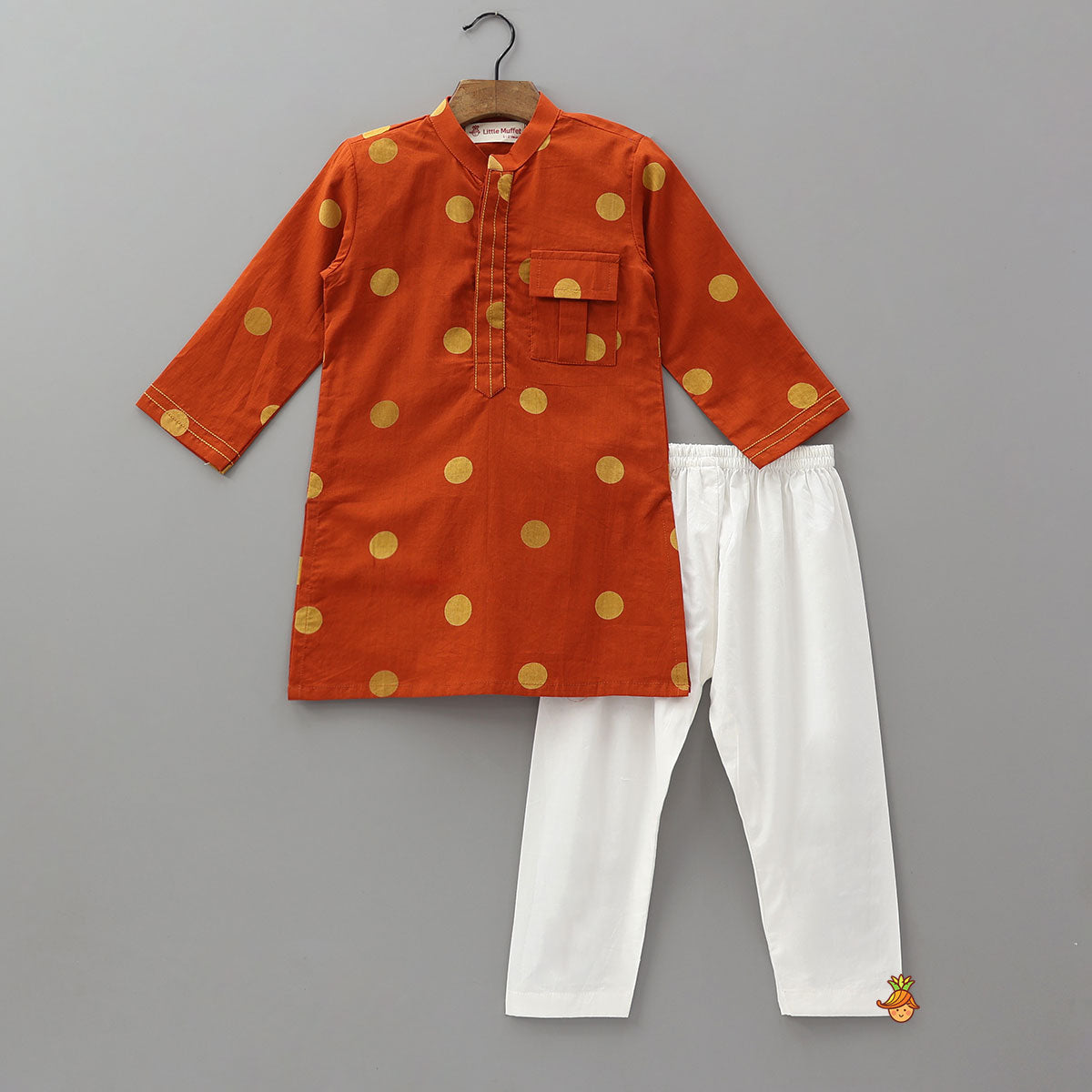 Front Placket Polka Dot Printed Ethnic Kurta And Pyjama