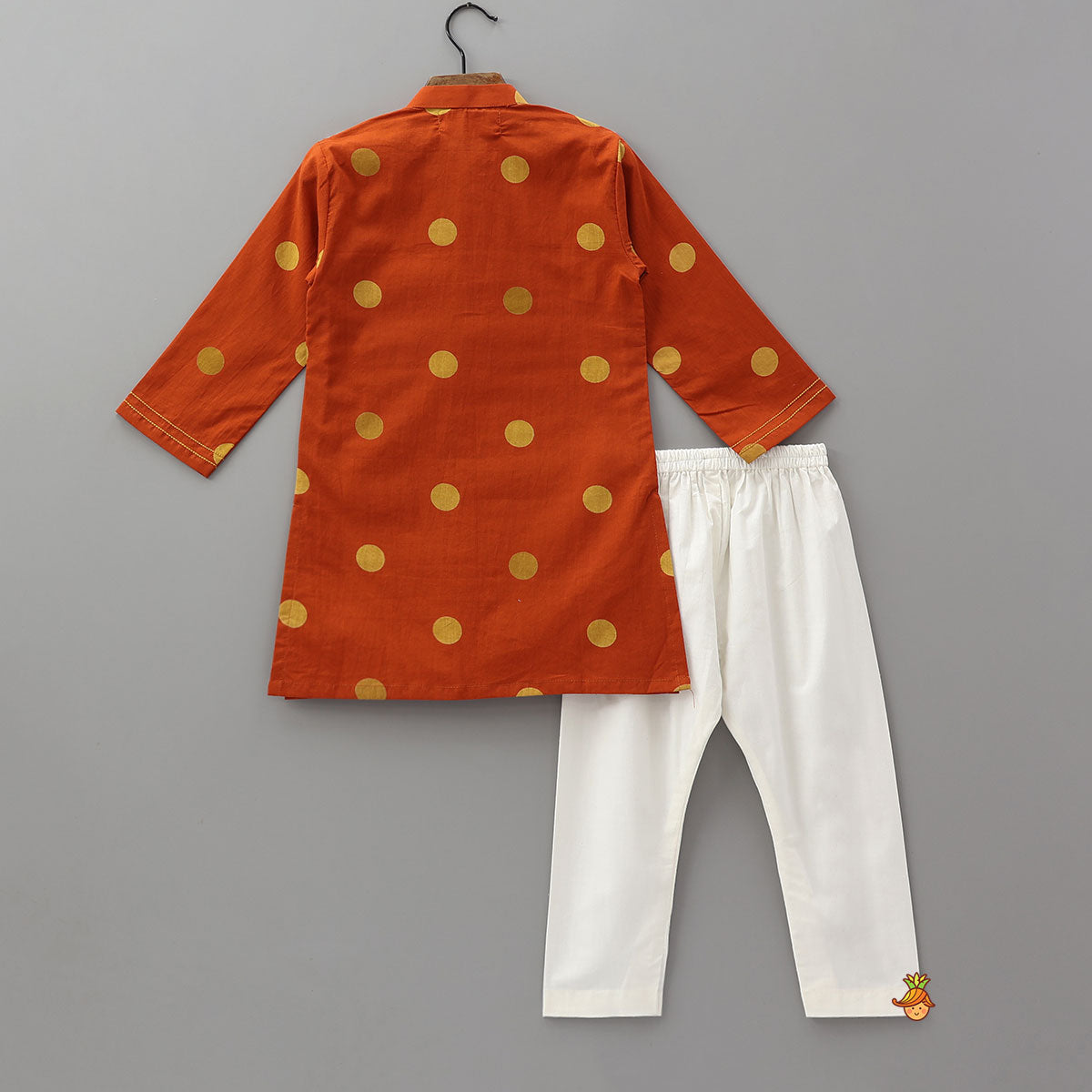 Front Placket Polka Dot Printed Ethnic Kurta And Pyjama