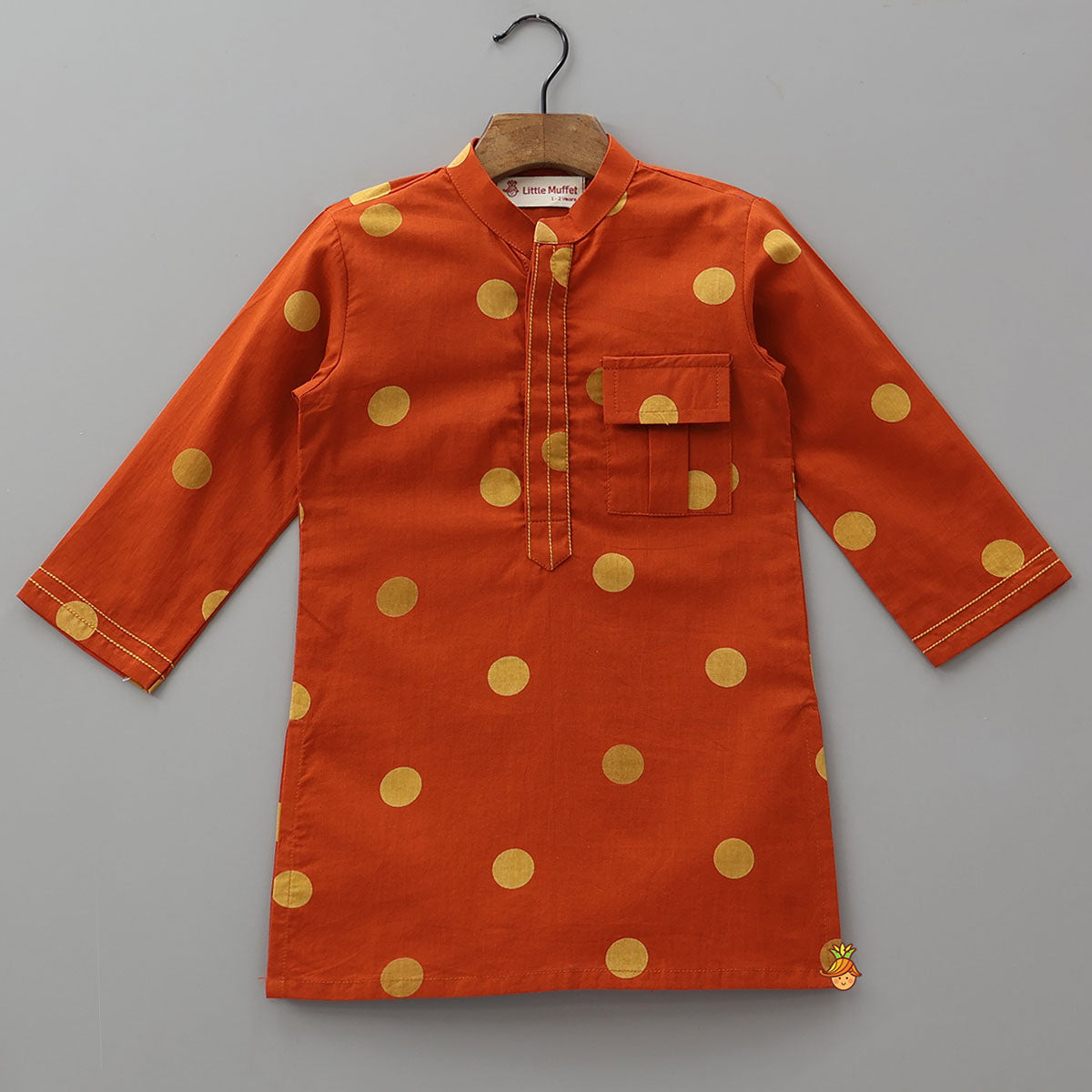 Front Placket Polka Dot Printed Ethnic Kurta And Pyjama