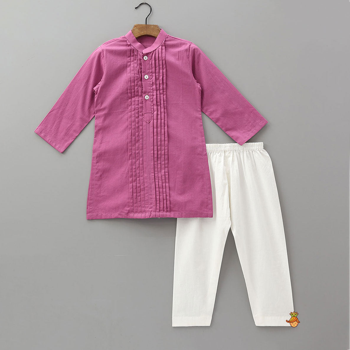 Pin Tuck Cotton Kurta With Pocket Detail Jacket And Pyjama
