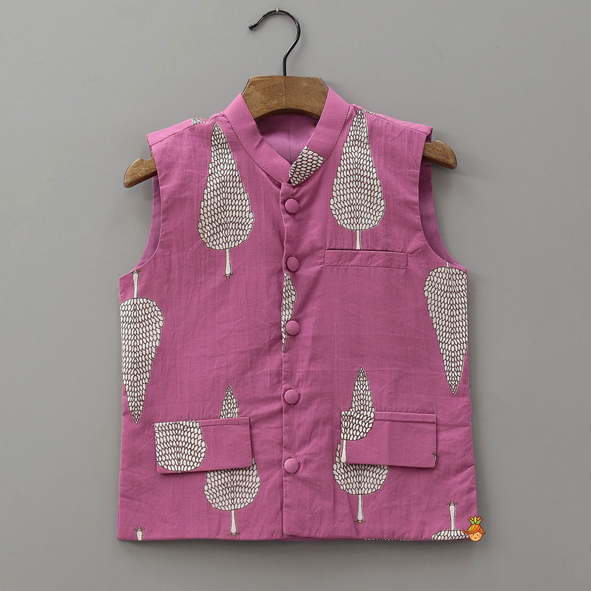 Pin Tuck Cotton Kurta With Pocket Detail Jacket And Pyjama