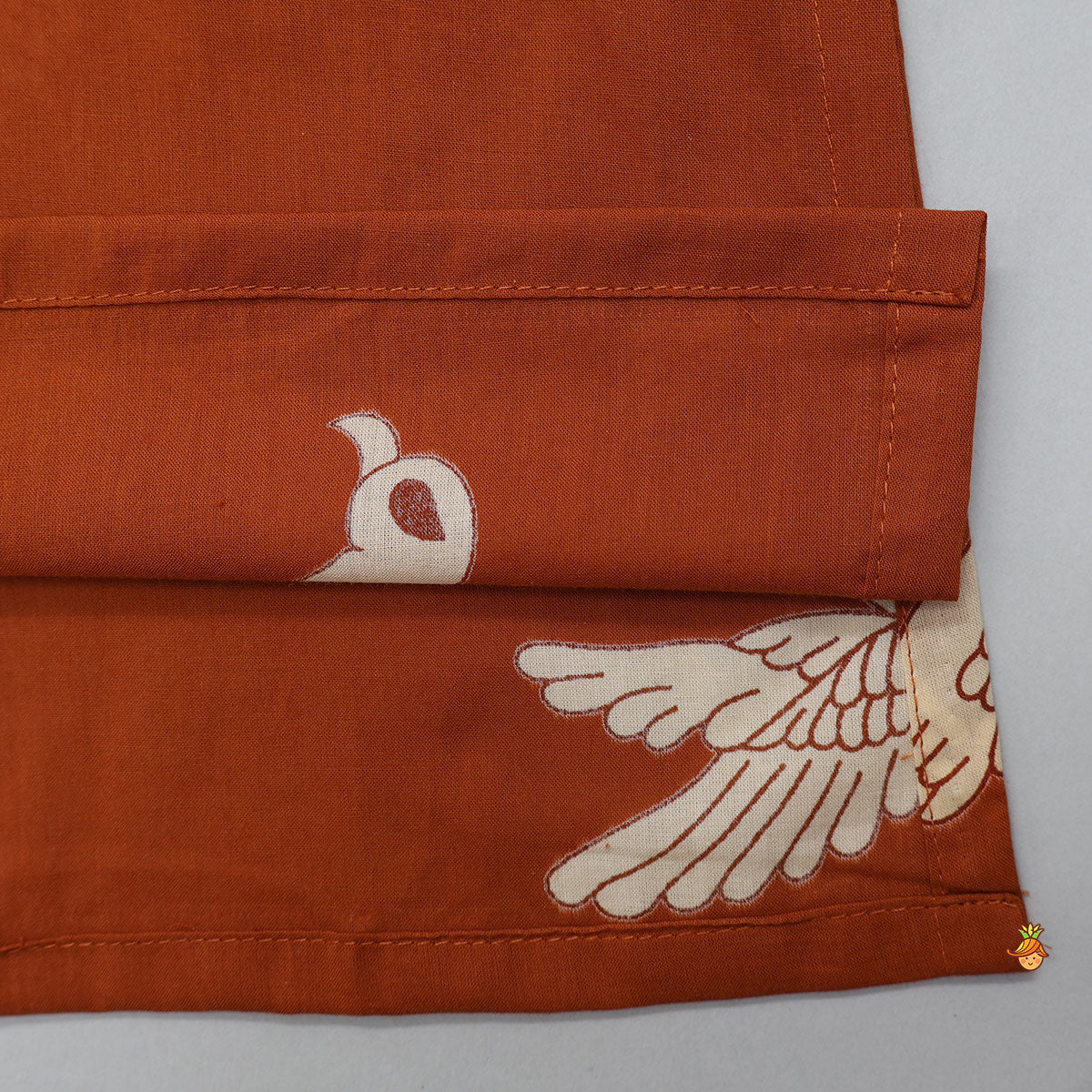 Front Placket Bird Printed Cotton Kurta And Pyjama