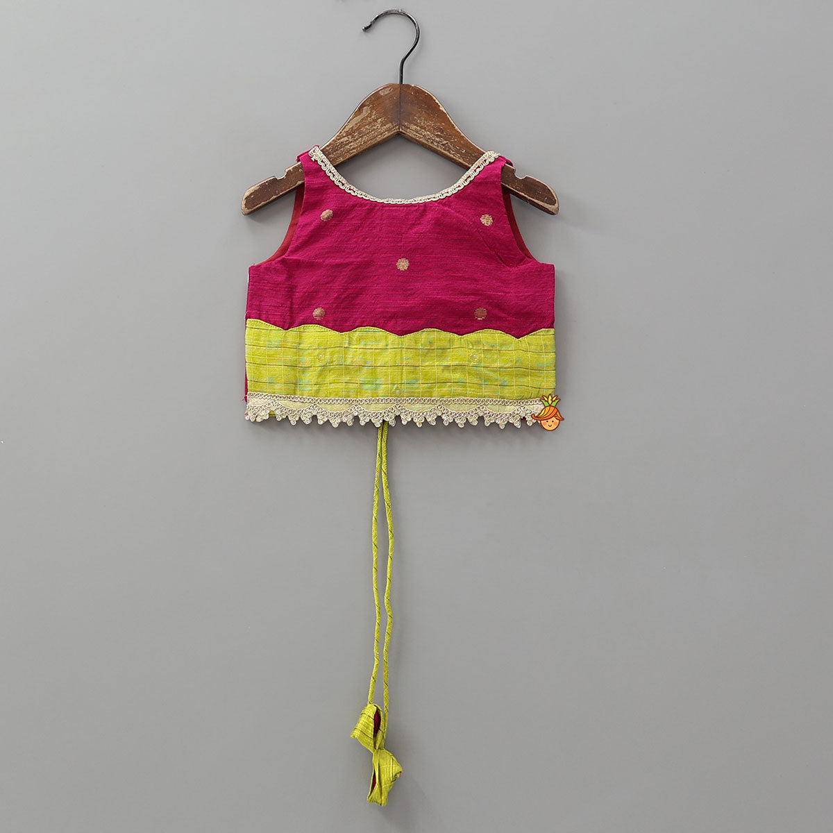 Booti Motif Crop Top And Pleated Checkered Lehenga