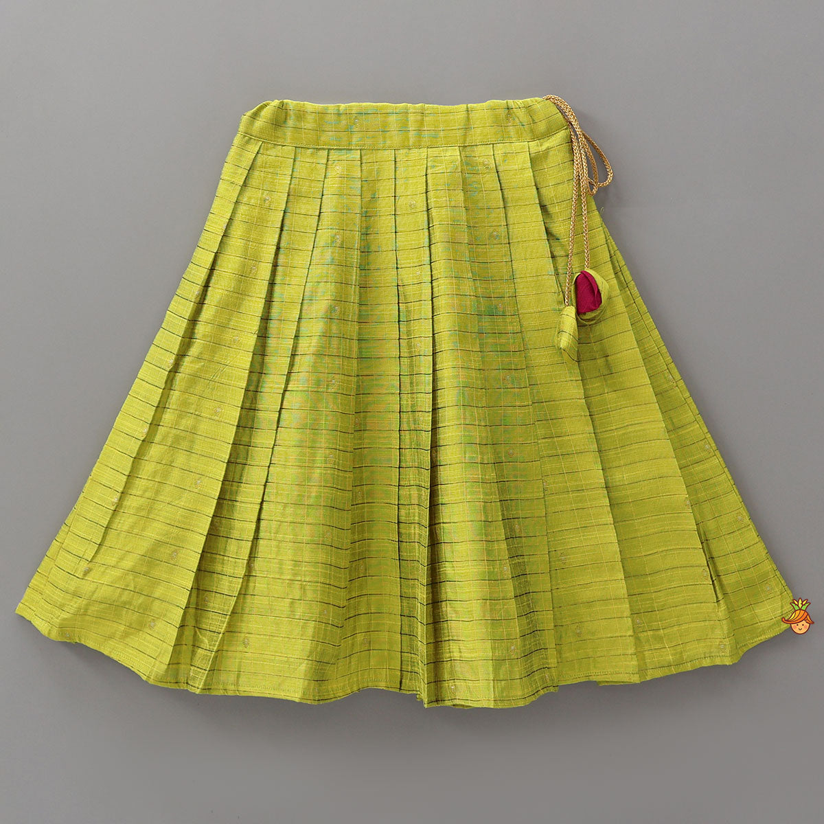Booti Motif Crop Top And Pleated Checkered Lehenga
