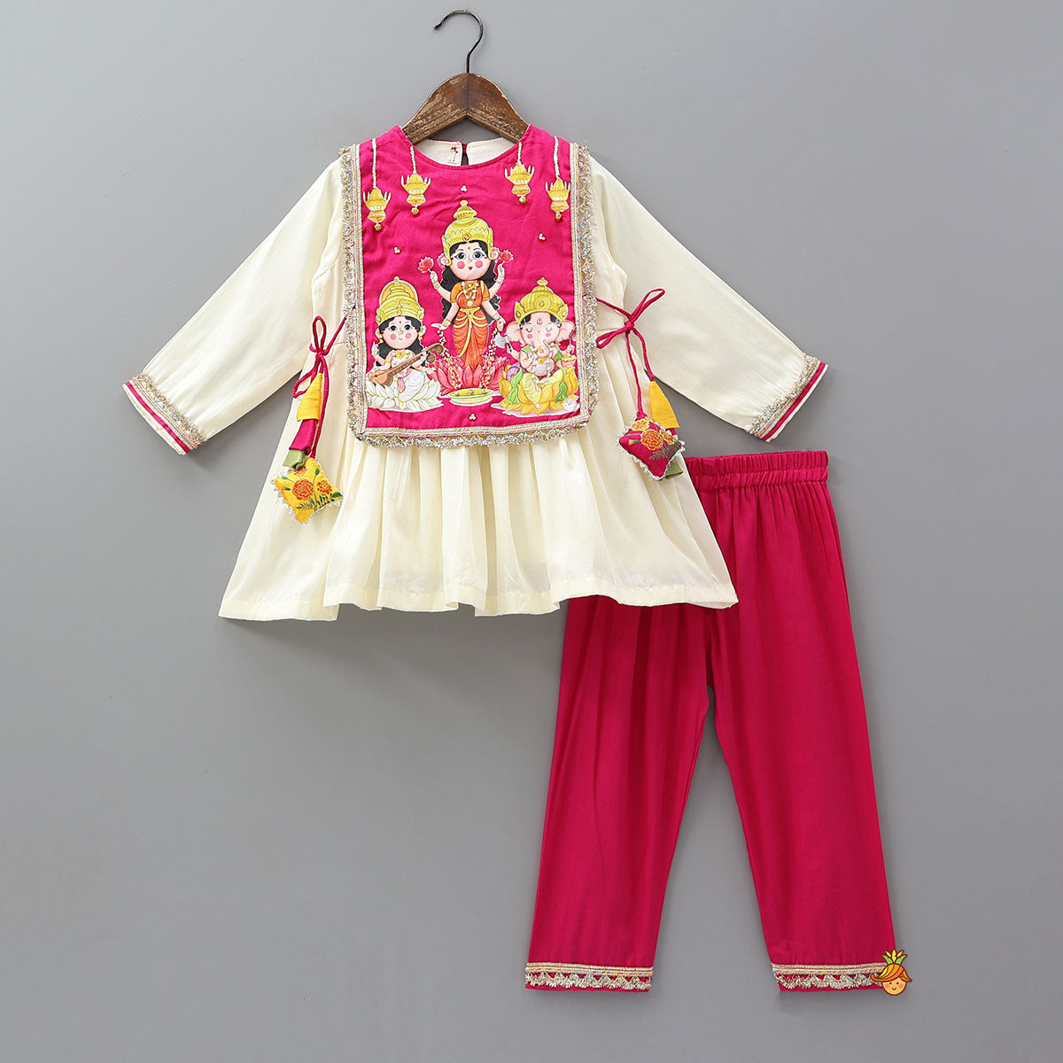 Goddess And Ganesh Printed Side Knot Detail Kurti And Contrasting Pant