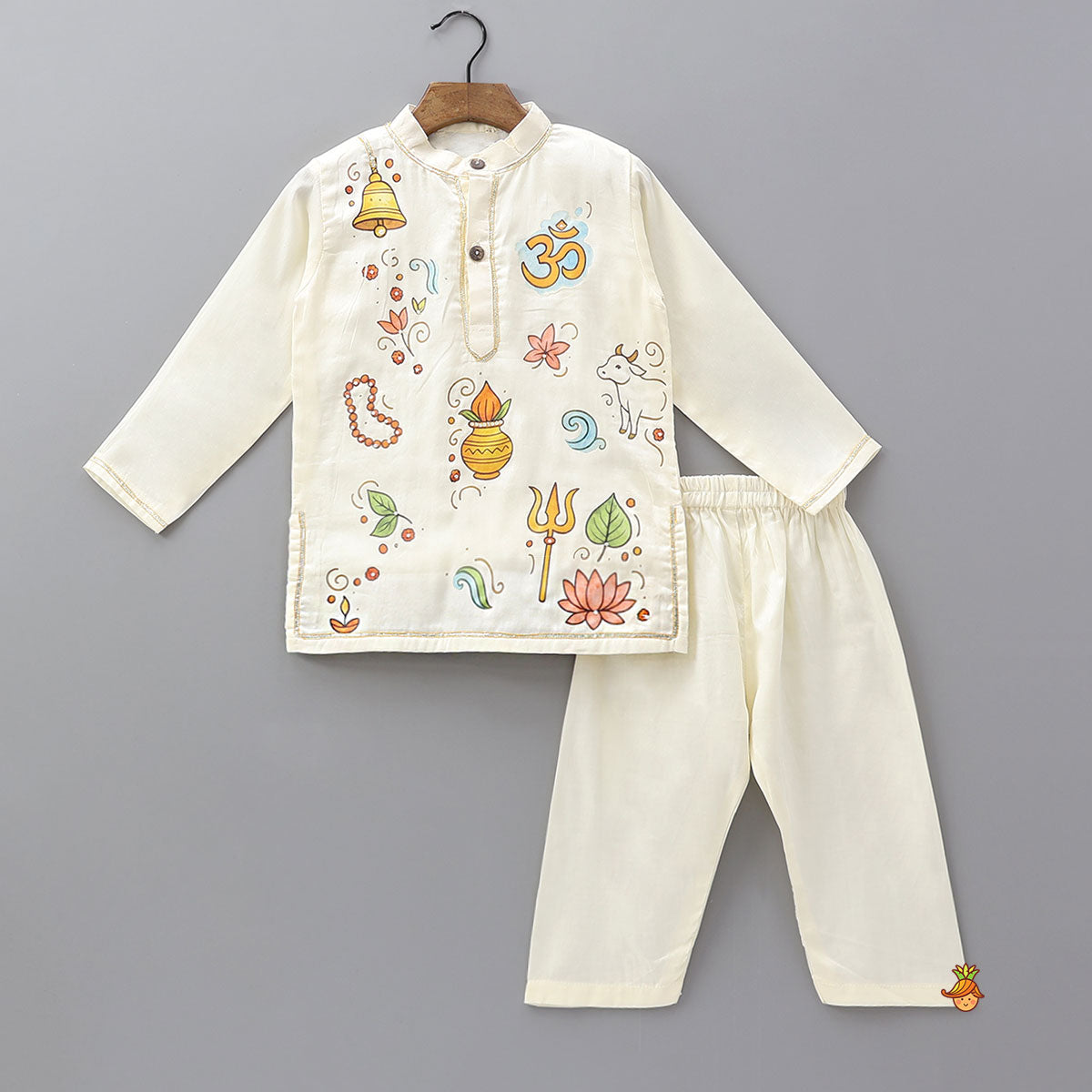 Religious Motif Printed Cotton Kurta And Pyjama