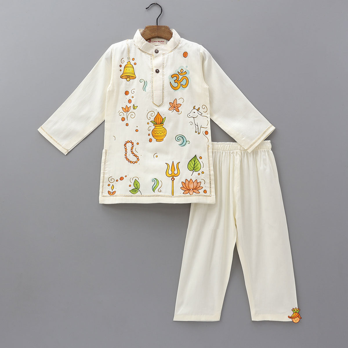 Religious Motif Printed Cotton Kurta And Pyjama