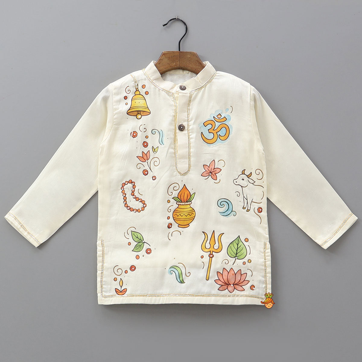 Religious Motif Printed Cotton Kurta And Pyjama