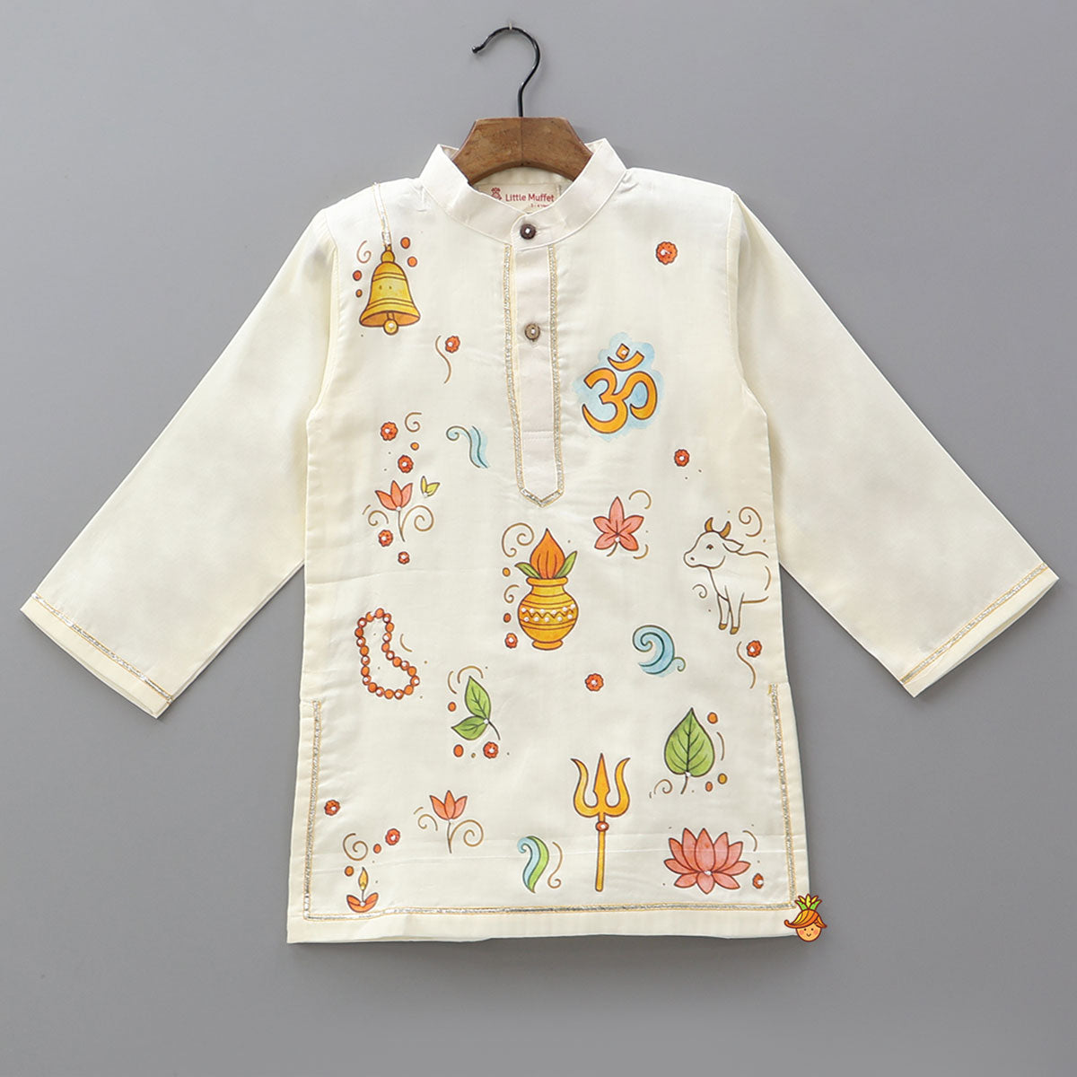 Religious Motif Printed Cotton Kurta And Pyjama
