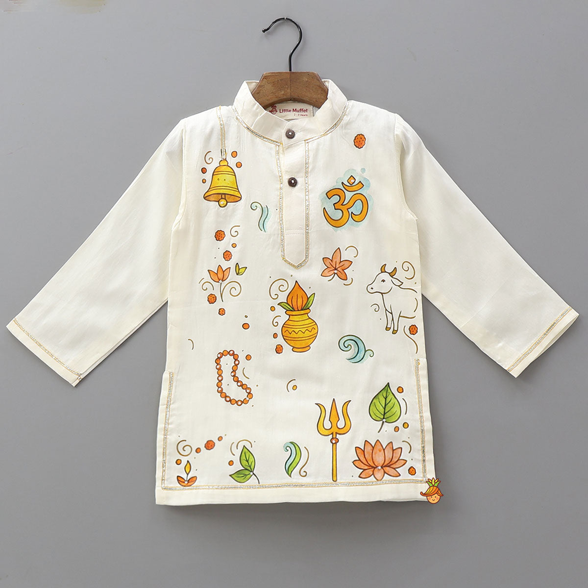 Religious Motif Printed Cotton Kurta And Pyjama