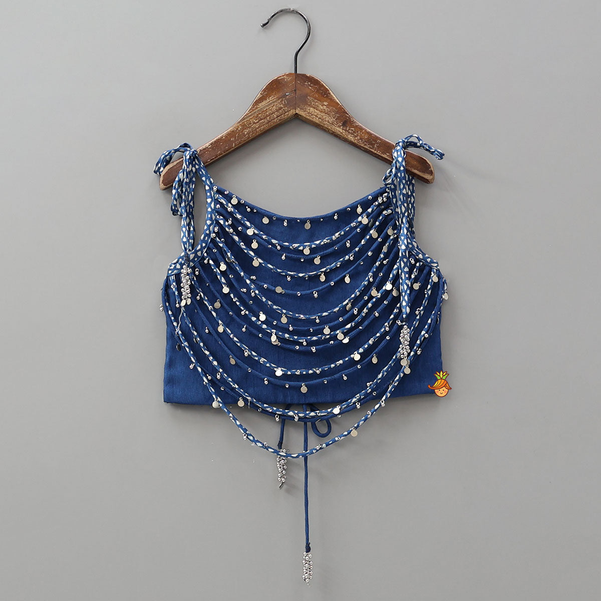 Layered Embellished Top With Printed Lehenga And Bandana