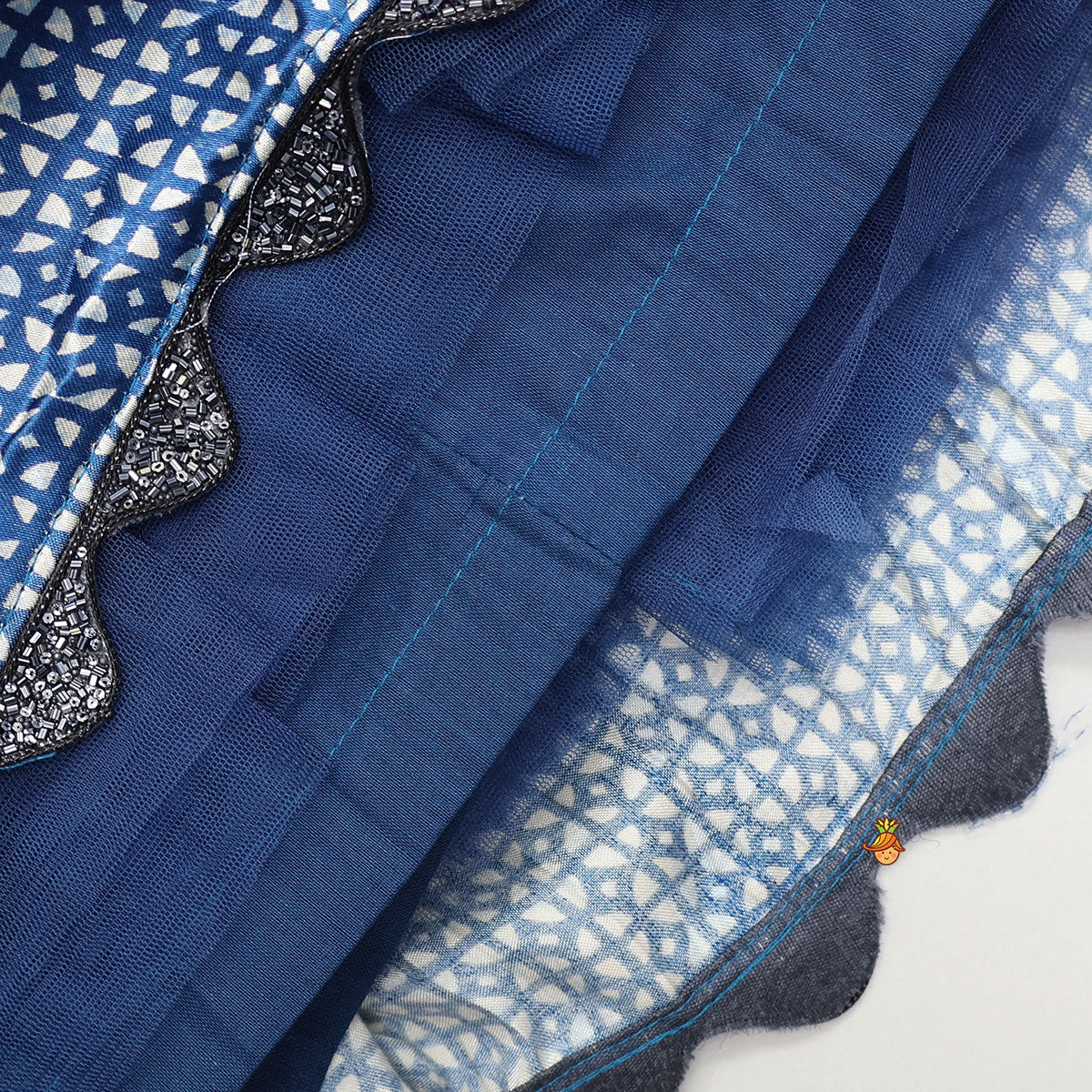 Layered Embellished Top With Printed Lehenga And Bandana