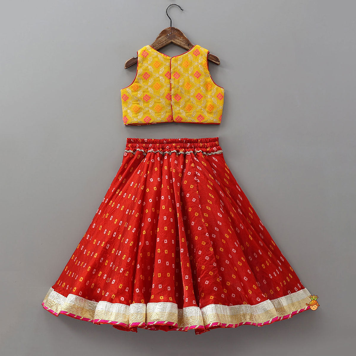 Stunning Crop Top And Tassel Detailed Bandhani Printed Sheen Lehenga With Dupatta