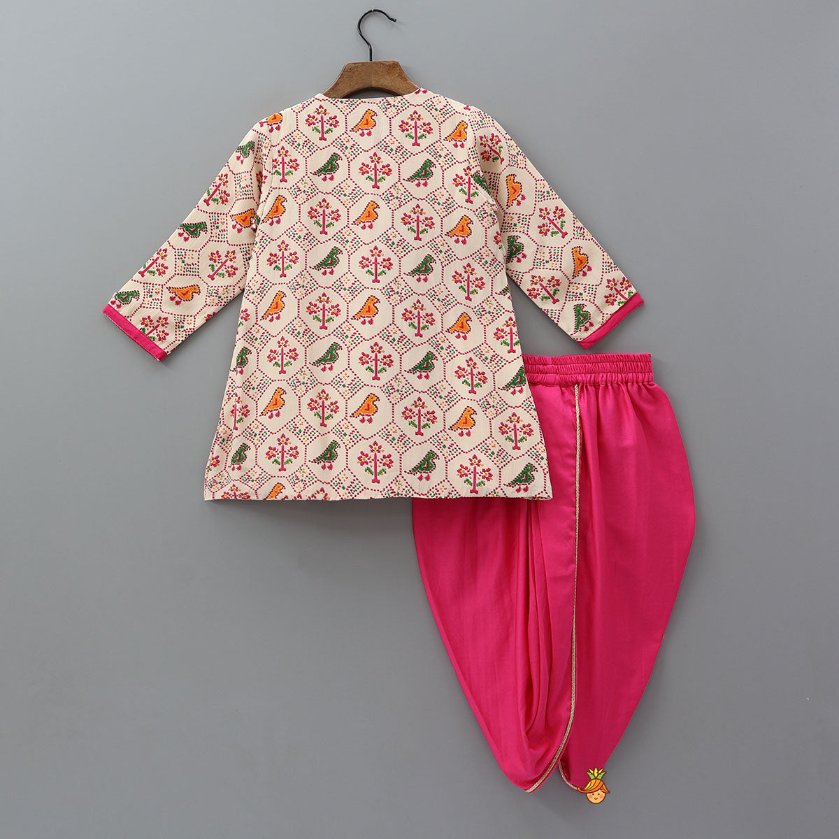 Angarkha Style Printed Kurta And Contrasting Dhoti