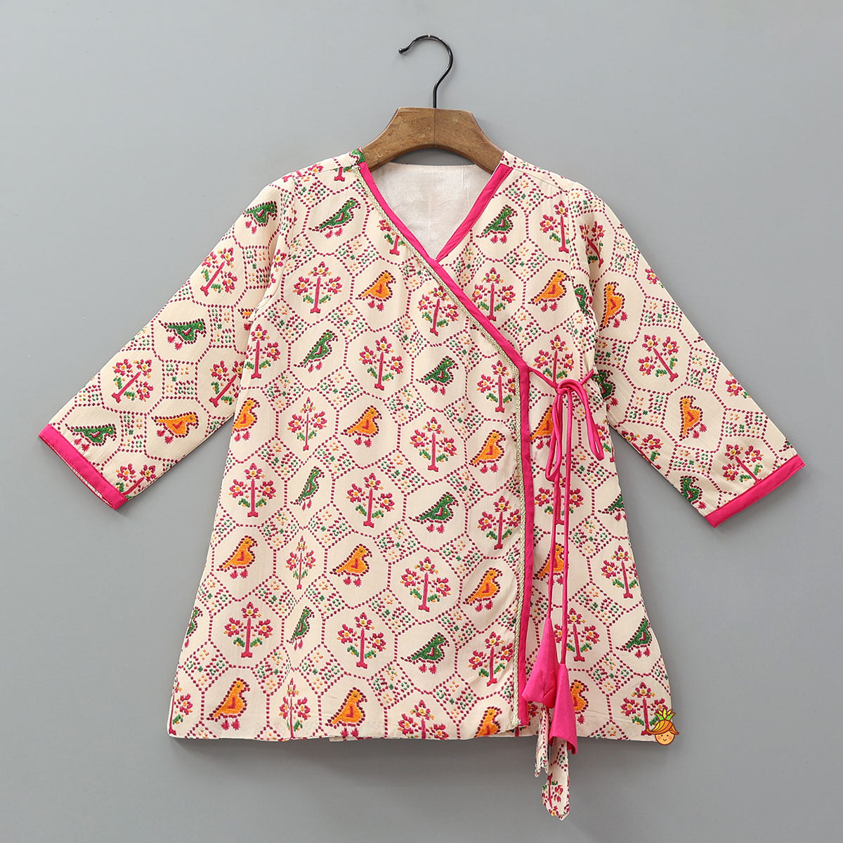 Angarkha Style Printed Kurta And Contrasting Dhoti