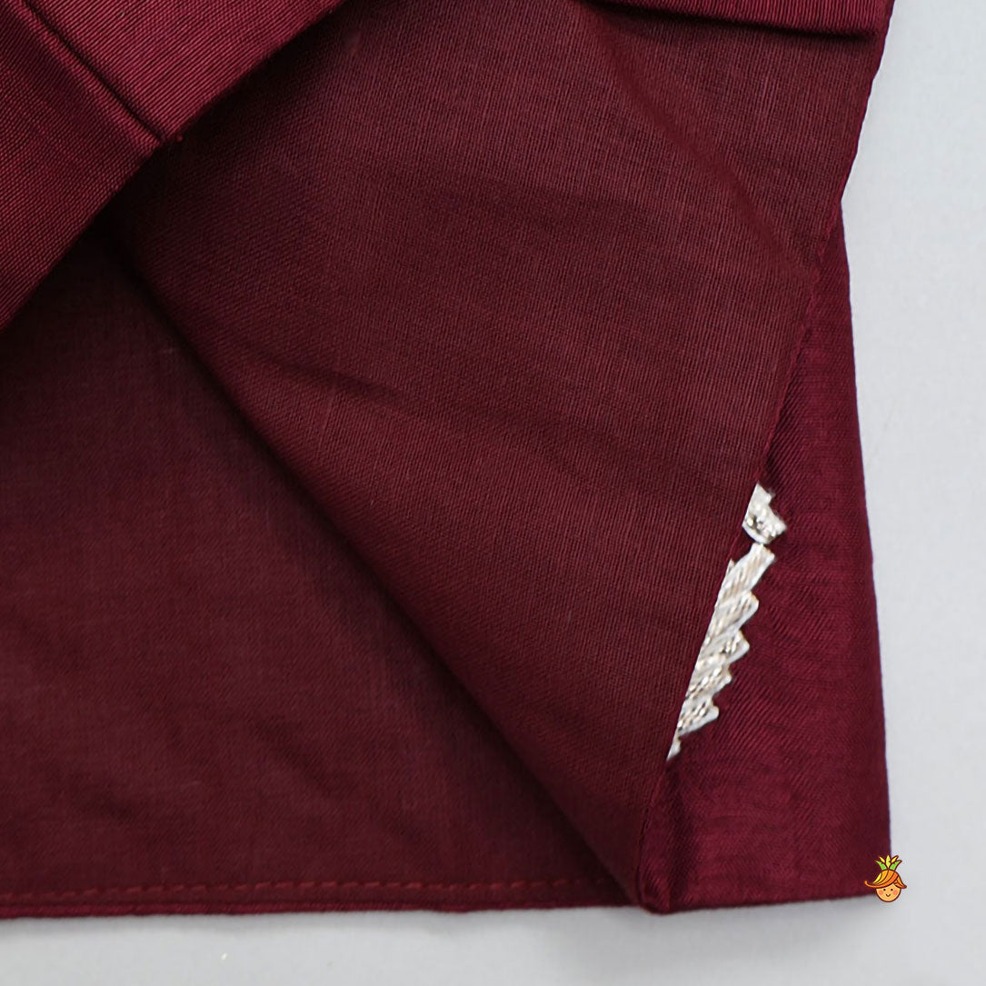 Ethnic Kurta With Gota Leaf Work Jacket And Pyjama
