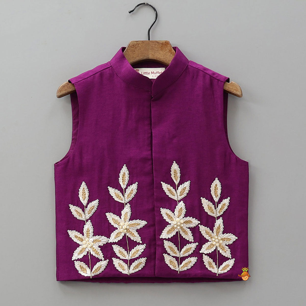 Front Placket Kurta With Gota Leaf Work Jacket And Pyjama