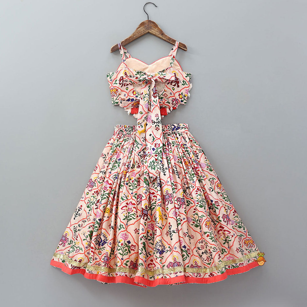 Heart Shaped Stylish Crop Top And Lehenga With Matching Bag