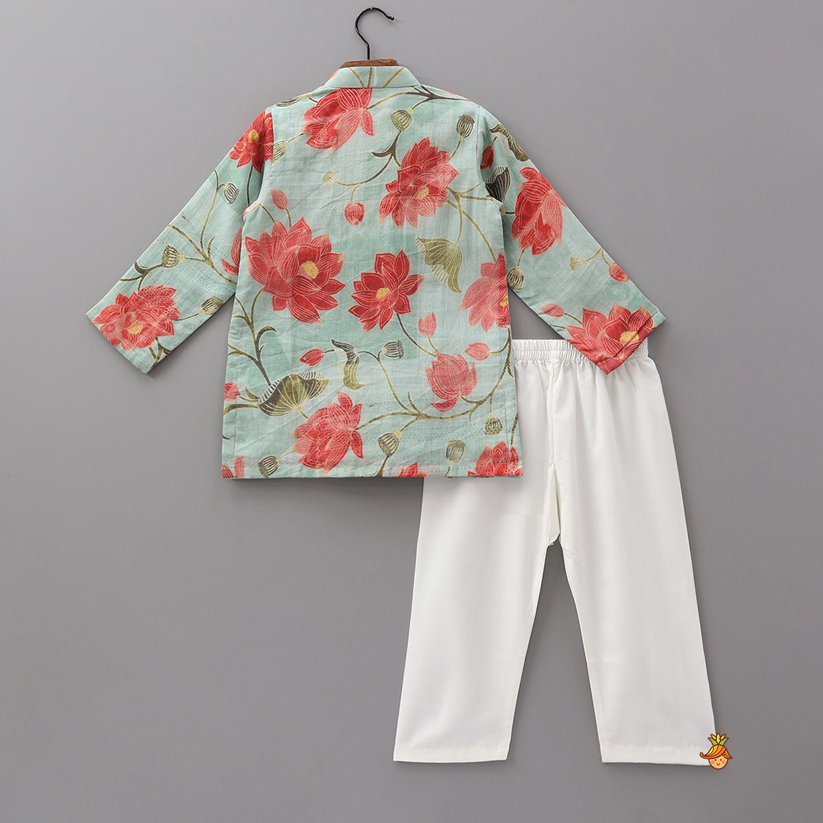 Faux Mirror Embroidered Mulmul Kurta And Pyjama