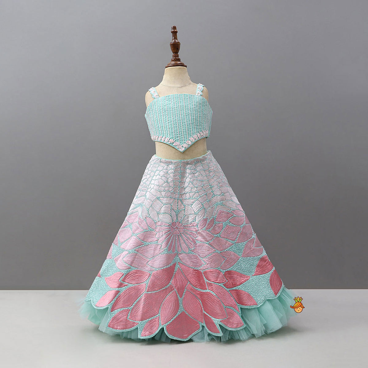 Glamorous Embroidered Crop Top With Cutwork Lehenga