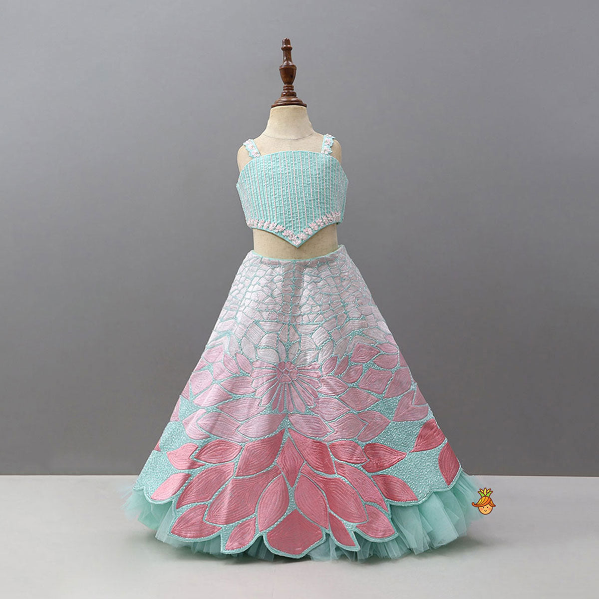 Glamorous Embroidered Crop Top With Cutwork Lehenga