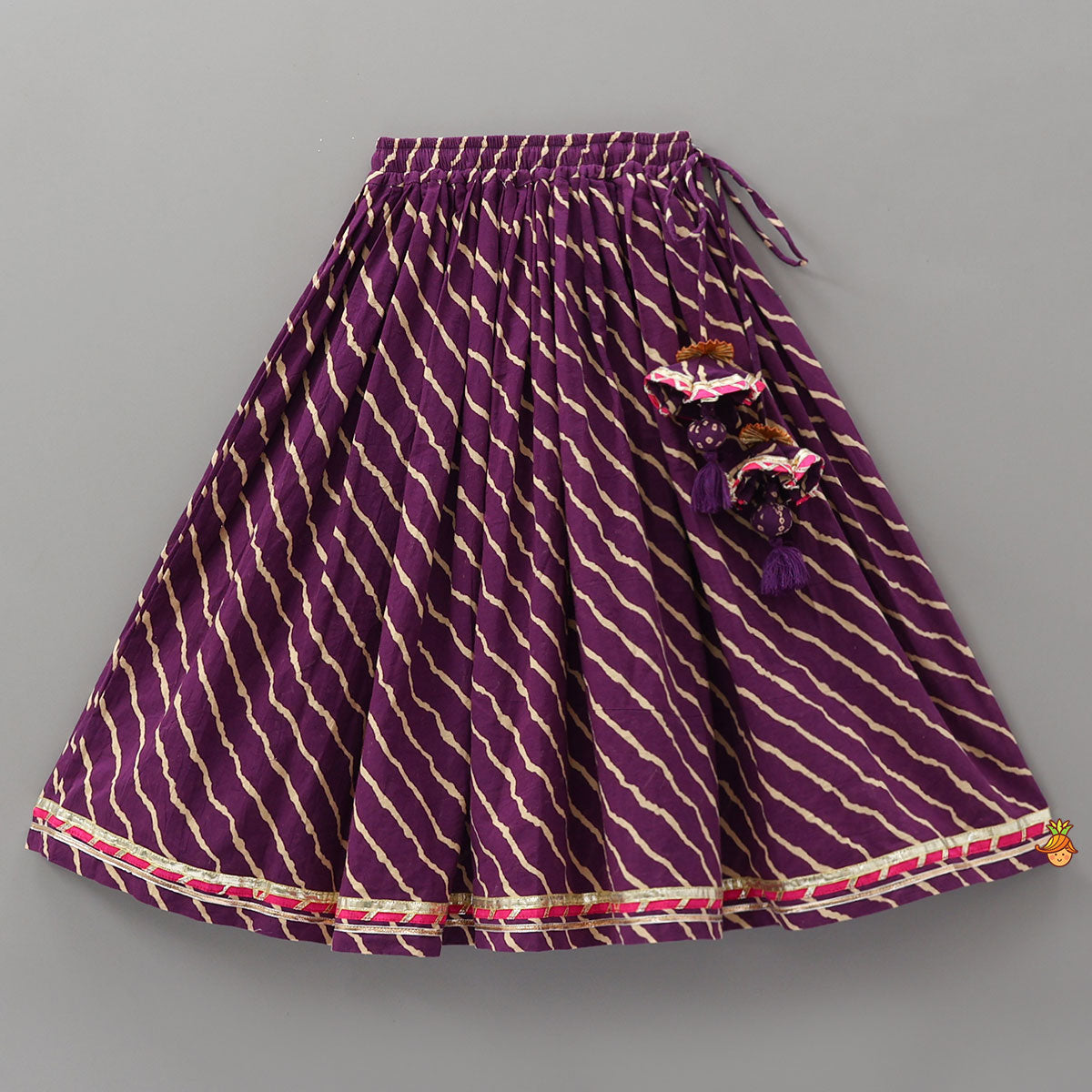 Bandhani Printed Frill Detail Crop Top And Lehenga With Dupatta