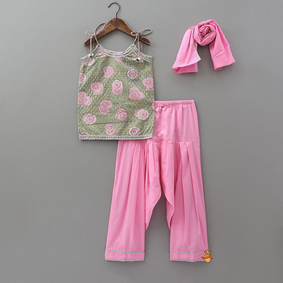 Hand Block Printed Kurti And Salwar With Matching Dupatta