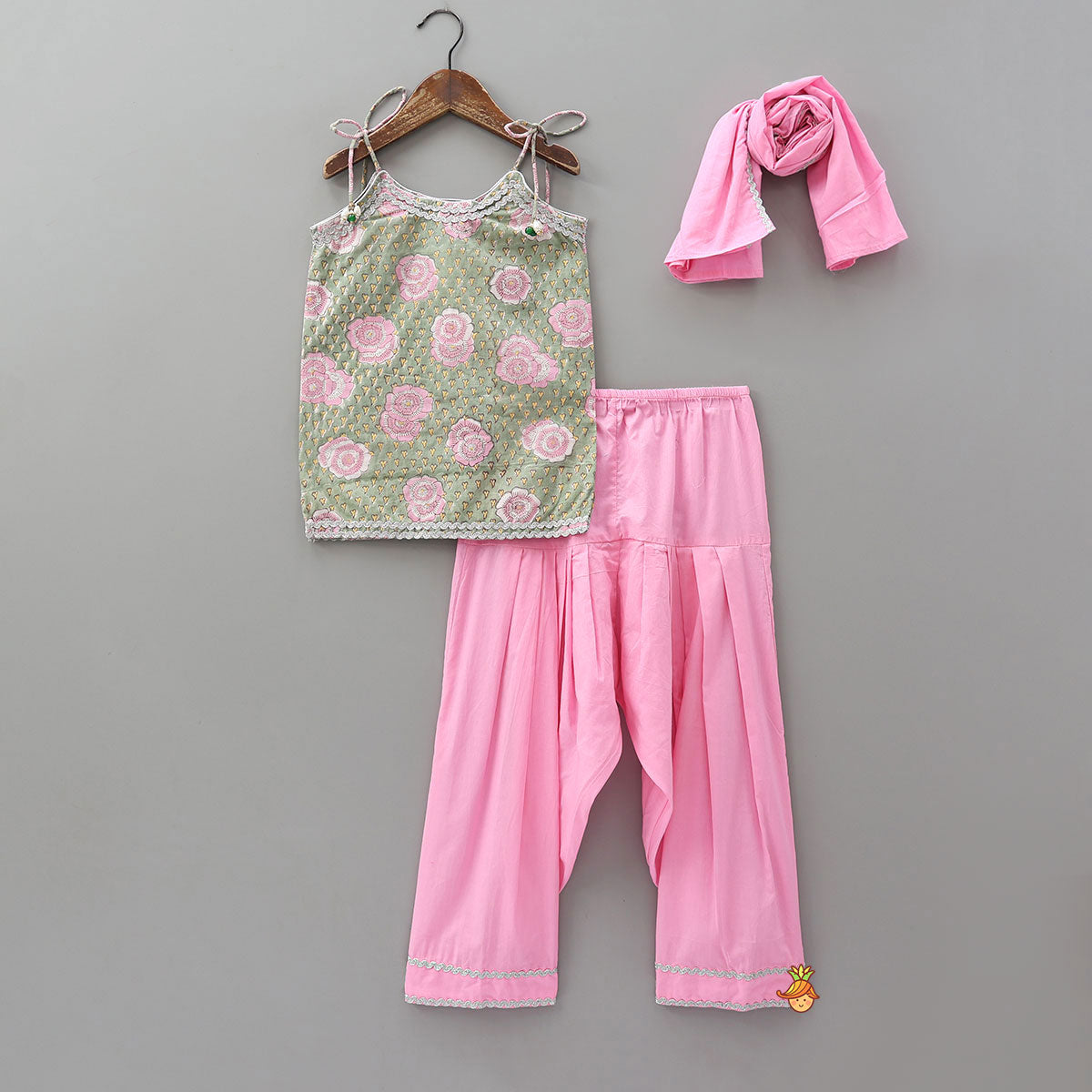 Hand Block Printed Kurti And Salwar With Matching Dupatta
