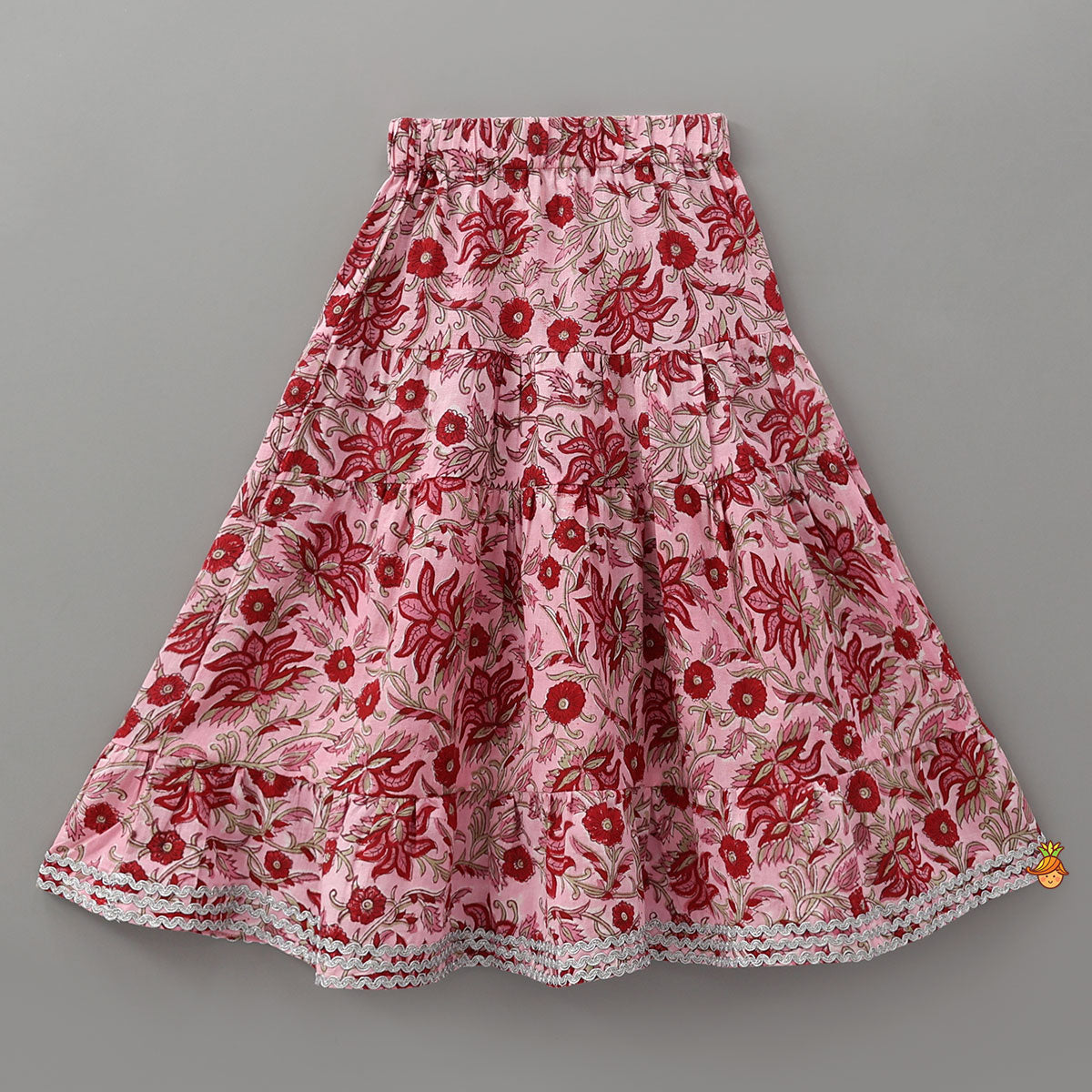Hand Block Printed One Shoulder Drape Top And Lehenga