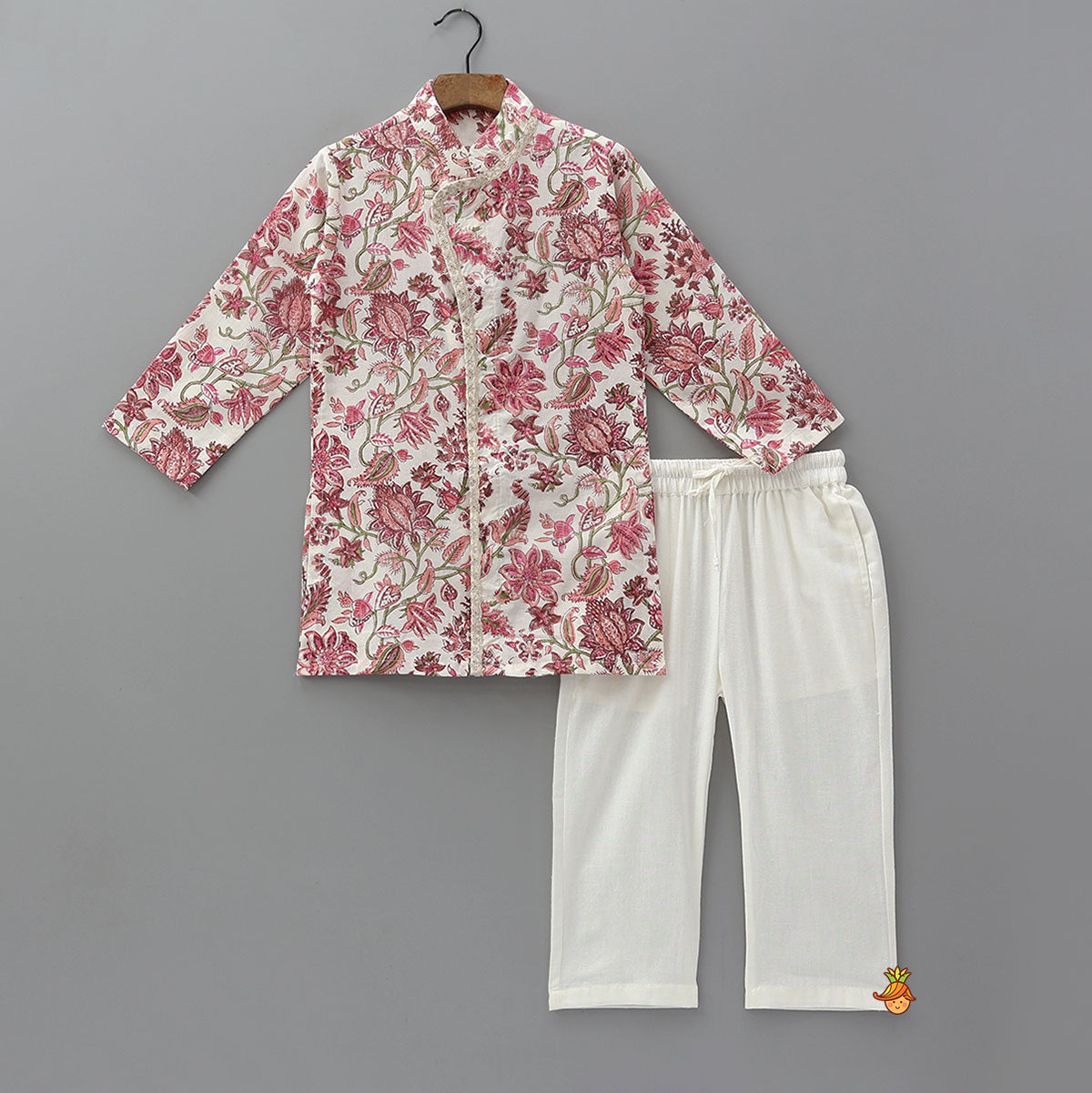 Hand Block Floral Printed Front Open Kurta And Pyjama